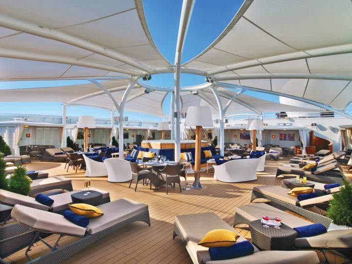 The Retreat High atop the ship, a ring of fully furnished private cabanas encircles an exclusive enclave of luxury.