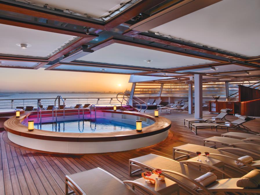 Aft Pool One of the best things about Seabourn Encore is the variety of intimate open deck spaces scattered strategically around the ship places to relax and read or enjoy an alfresco chat with