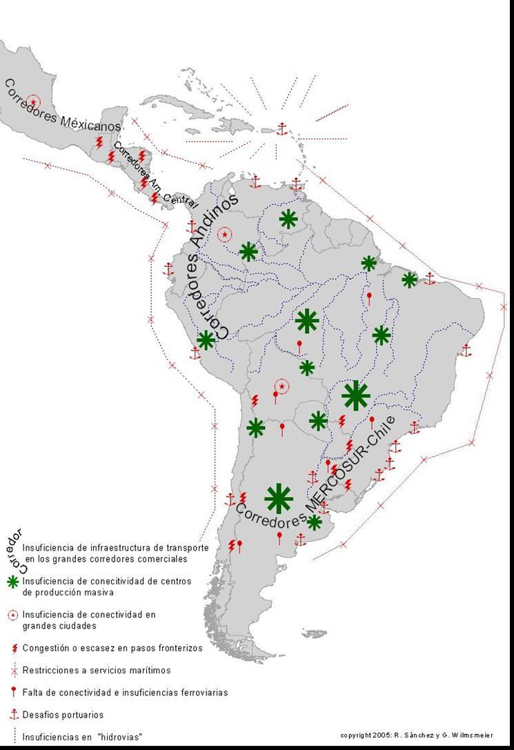 Map of insufficiencies in transportation and logistics in Latin America and the Caribbean Demand dispersion Insufficiency in cargo requirements in density and frequency Deficient transportation