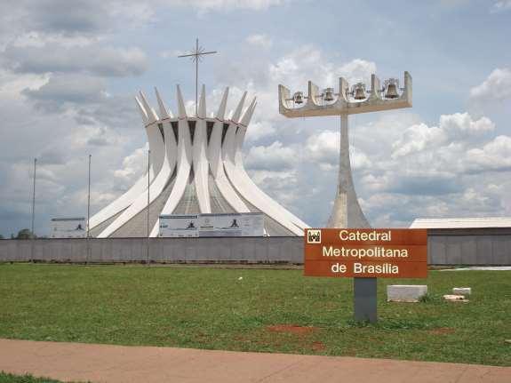 Figure 6.32Metropolitan Cathedral of Brasilia The forward capital of Brasilia, built in 1960, showcases many architectural styles. Source: Photo courtesy of Carla Salgueiro,http://www.flickr.