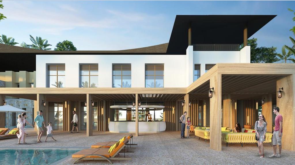 new look and feel of Bintan island Outside of main bar and natural wooden pergola Club Med Bintan Island will be an elegant, contemporary and minimalistic style resort