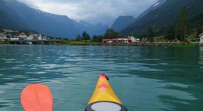 Kayaking on the Nordfjord from Olden The kayaking trip in Olden takes you out on a green fjord in a quiet valley, you are surrounded by steep