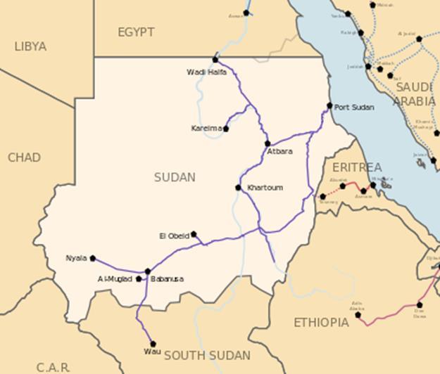 Another line connects Atbara with Port Sudan (E) and the 800 kms of this line to Khartoum carries 70% of all Sudan s freight.