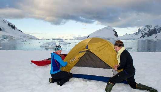 We also look for a possible campsite and assemble our tents for the wonderful experience of overnight kayak camping in Antarctica.