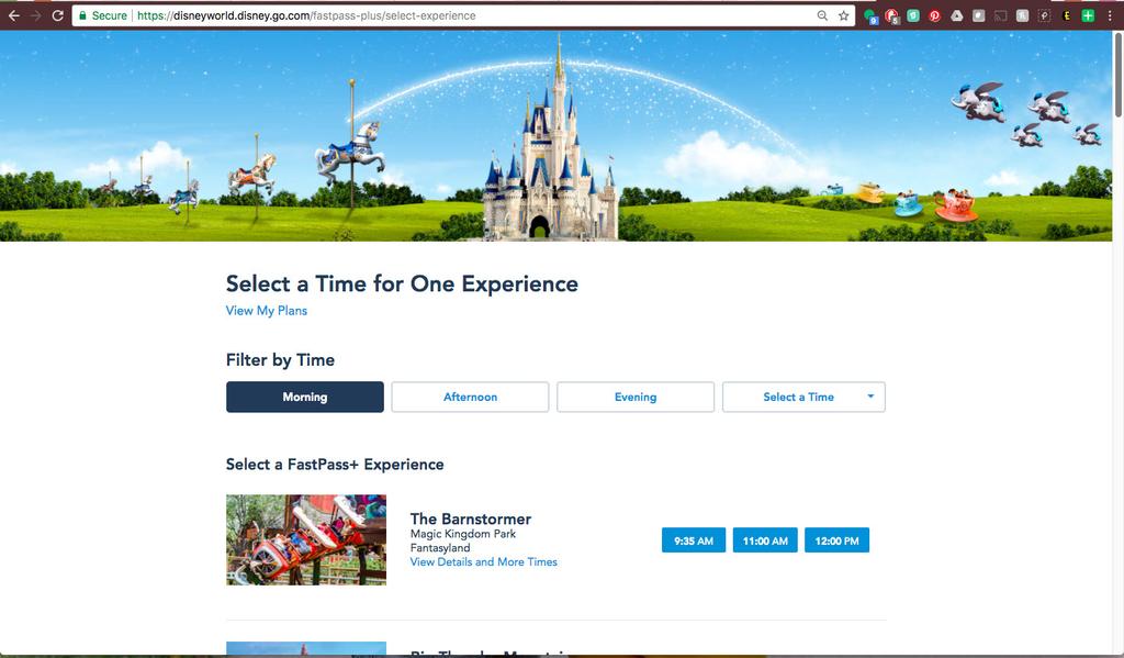 ) Step 4 Choose a segment of the day or a specific time for when you want to search for a FastPass+.