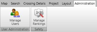 Administrative Administrative Tool Strip Manage Users Manage TRIMS users. Click to open the Manage Users dialog. Manage Rankings Manage priority ranking calculations.