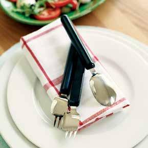 With the long handles the cutlery doesn t need to be lifted as high as with short handles. A functional grip when the muscle strength is restricted.