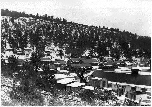 RD079-011 Author Station/Site A wide, elevated view of a well-developed logging camp of unknown location.