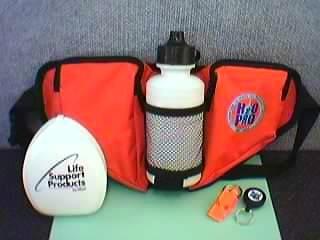 Bumbags are ideal for carrying items such as gloves, pocket masks, pen and paper. Drink bottle also Included. Price: $18.