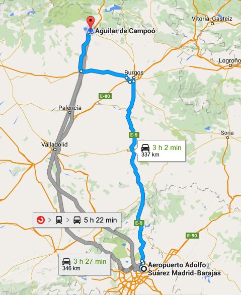 Trip information. How to arrive to Aguilar de Campoo?