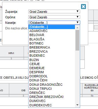 Nakon što korisnik odabere naziv države Hrvatska iz padajućeg izbornika potrebno je kliknuti gumb Odaberi adresu te se nakon