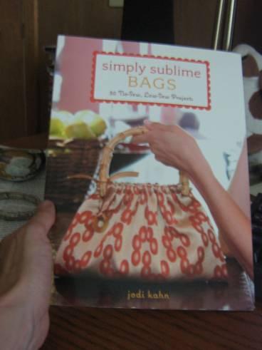 This book was my inspiration Simply Sublime Bags, 30 No-Sew, Low-Sew Projects by Jodi Kahn. Talk about coincidence! This is the same book Jo had on her stack of things she got from Kayla.