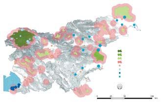 Figure 43-3: Map of tourist resorts in Slovenia with respect to the number of overnight stays in 2002 and protected areas Source: Statistical Yearbook 2003, Statistical Office of the Republic of