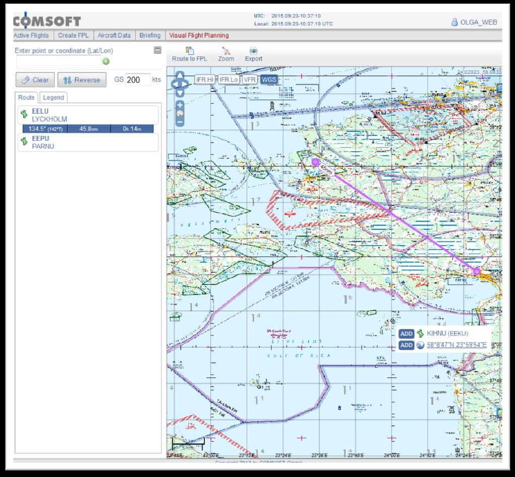 8.5. Visual Flight Planning The Visual Flight Planning function enables users to create a suitable FPL route while having it geographically visualised on the map.