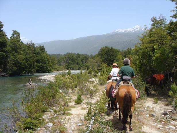 In the afternoon, cross the river on horseback to arrive at your overnight lodging. Dinner and overnight at a cosy house near the Puelo River. Riding time c. 7-8 hours.