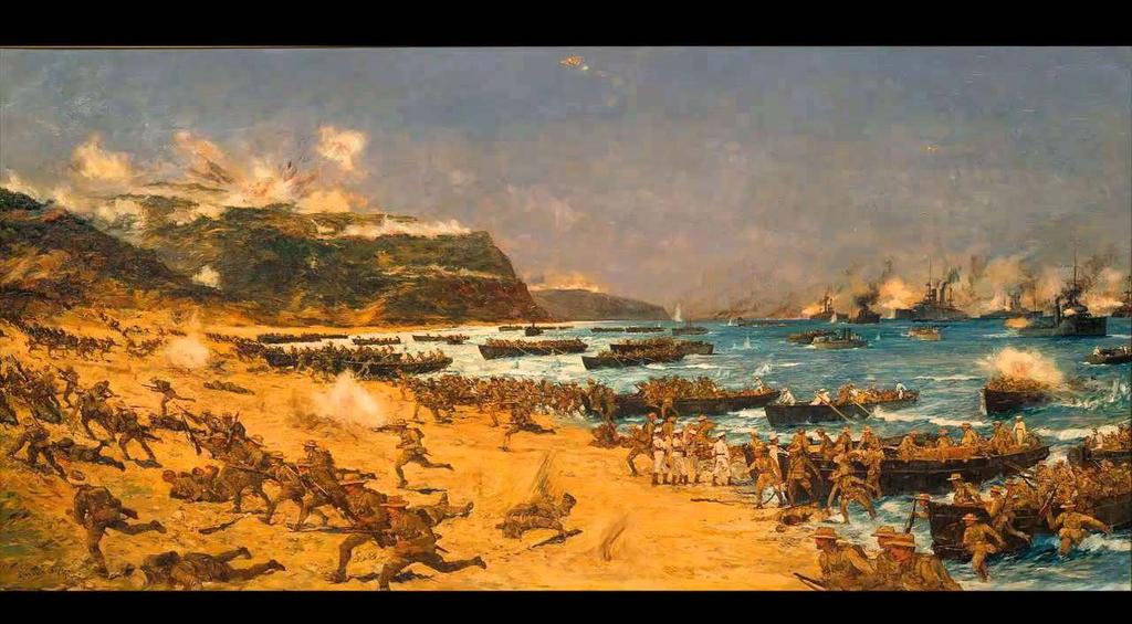 This widely viewed painting depicts a number of myths about the AIF landing at ANZAC Cove on April 25 th and promotes the traditional story we ve long been fed that the Australian landings at Z Beach