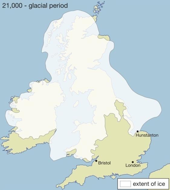 Landscapes in the UK: Glaciation 1. Extent of ice cover across the UK during the last ice age. Key idea: Ice was a powerful force in shaping the landscape of the UK.