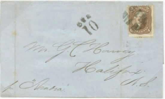 inland charge and 8½ (4d sterling) packet postage per Canada to Boston. Rated 5 due as unpaid letter.