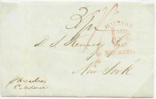 US inland - 18¾ US ship letter - 2 Single Rate / Double Rate Cover Halifax, June 16, 1845, paid 1 shilling sterling single rate packet postage for letter up to ½ ounce per
