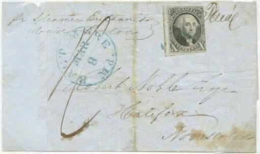 Rate Reduction Effective July 1, 1845 Halifax, September 15, 1846, paid 1 shilling sterling packet postage per Cambria to Boston.