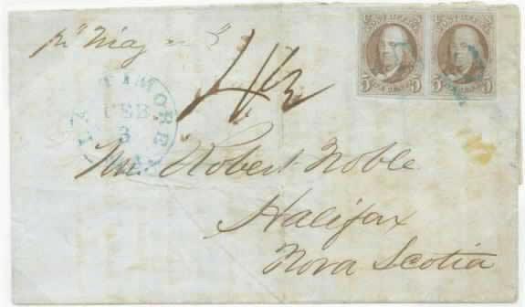 Liverpool to New York City Packets Call in Halifax January 1848 to September 1850 GB packet - 1/ stg. Halifax, September 3, 1849, paid 1 shilling sterling packet postage per Niagara to New York.