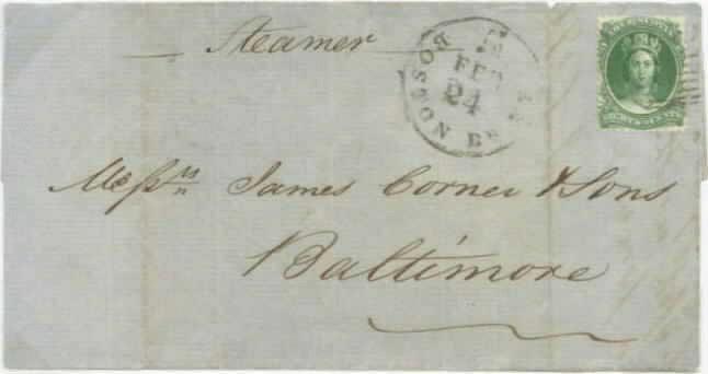 Treaty Period, Decimal Rates GB packet - 8½ cy Nova Scotia Converts to Decimal Currency January 1, 1860 Packet Postage Rate
