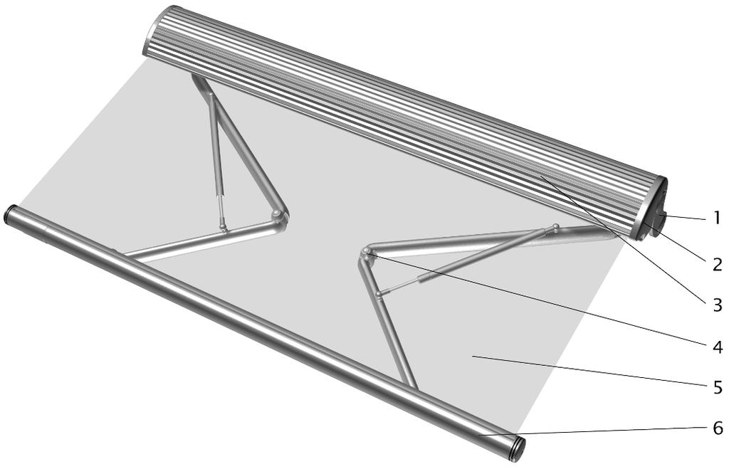 Folding-arm cassette awning markilux ES-1 Mounting instructions Overview: 1 Tube bracket 2 Coverboard cap 3 Cassette 4 Folding arm 5 Fabric 6 Projection profile Contents: 1. mounting brackets 1.