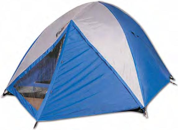 7 on window Breathable nylon inner roof Large front D door Zippered rear window Pin and ring fibreglass pole system Complete with poles, pegs, and carry bag Colour: royal/grey tents No.