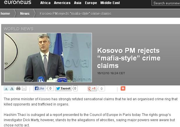 Euronews në mbrëmjen e 16 dhjetorit, pas shkrimeve dhe miratimit të raportit akuzues të Dick Marty-ut në Këshillin e Europës, transmeton kumtesën e Kryeministrisë së Kosovës e cila hedh poshtë