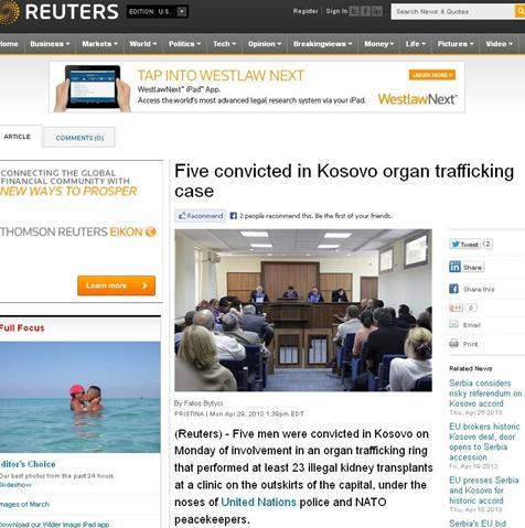 dënuan me burg pesë mjekë vendës të cilët u gjetën fajtorë se kanë trafikuar organe njerëzore. Ky është njëherësh lajmi më i keq për Kosovën dhe lajmi më i përhapur në botë.