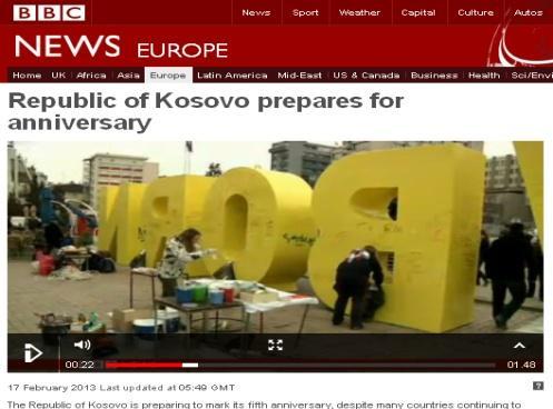 Më 17 shkurt, në 5-vjetorin e pavarësisë së Kosovës, BBC ka tre paraqitje për Kosovën.