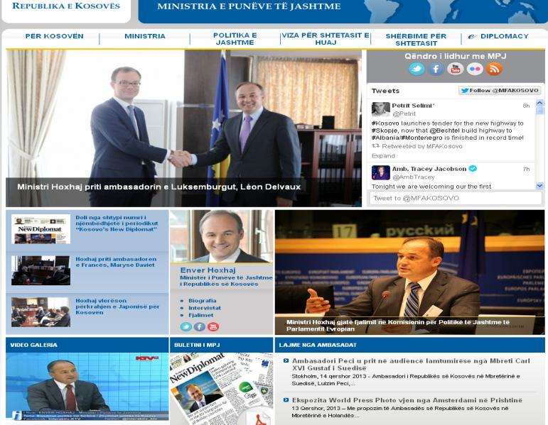 Shtojca Diplomaci publike: Menaxhimi i informacionit, komunikimi strategjik Fig. 1. Faqja zyrtare e Ministrisë së Jashtme të Kosovës.