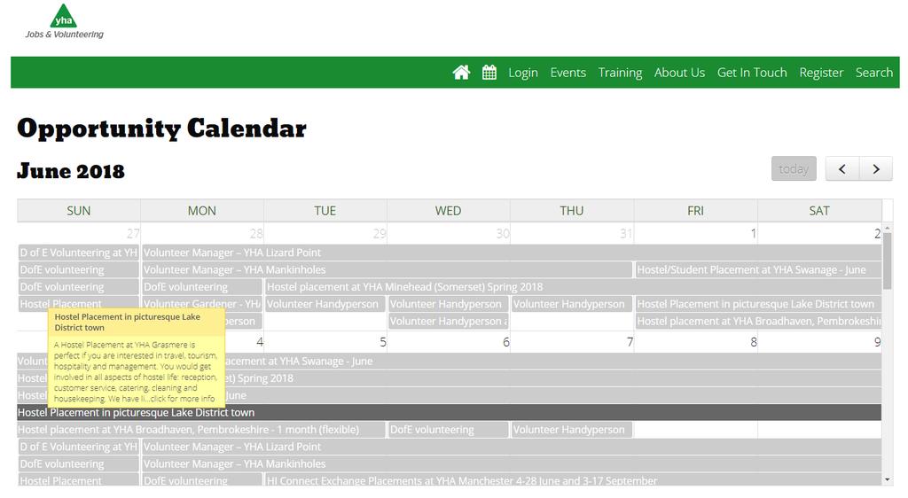 Searching by date Click on the Calendar icon to view the all our opportunities by month