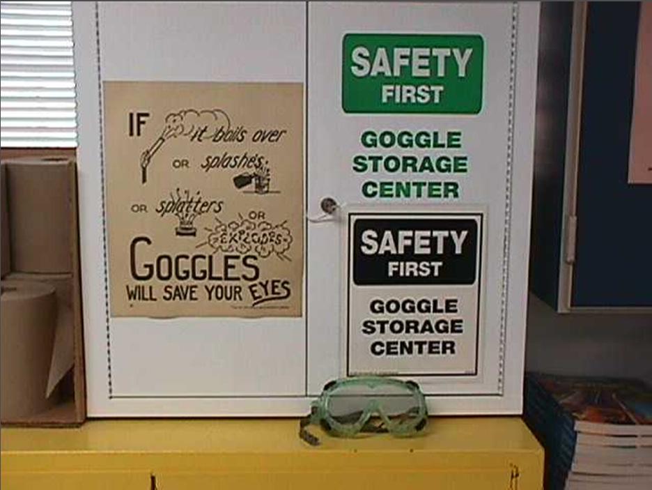Goggles and Goggle Sterilizer Cabinet Inside the Goggle Sterilizer Cabinet