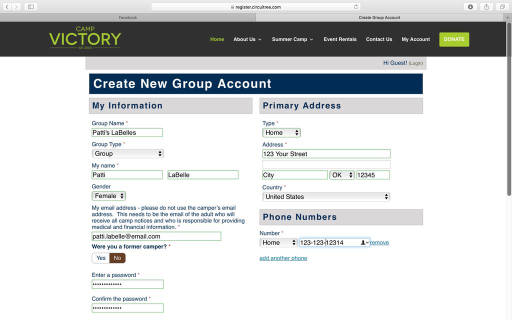 Click on Create New Account or sign in with last year s account. You can get help with your password if you forgot it. Enter all of your Group Leader information here.