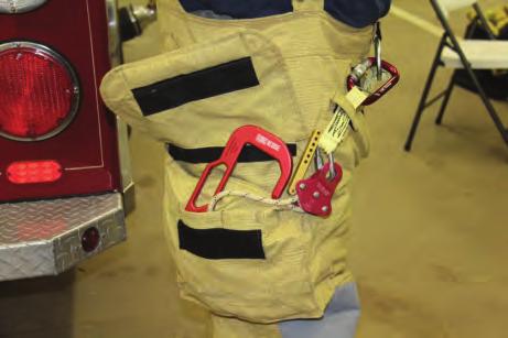 in a cargo pocket on the leg of turnout pants. It can be deployed using any Class II life safety harness or escape belt.