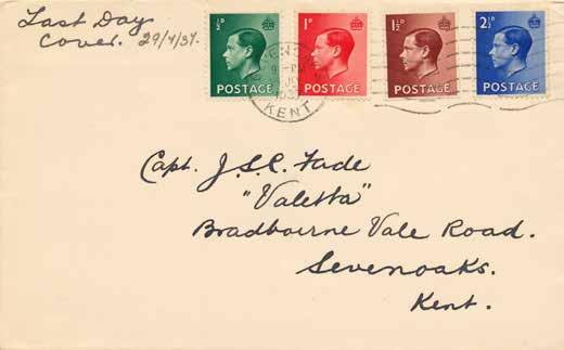 29th July 1937 Plain handwritten cover with all four King Edward VIII definitives on