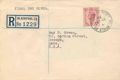 30th January 1939 6d Purple on plain typed registered cover, sent from Blackpool to Newark,