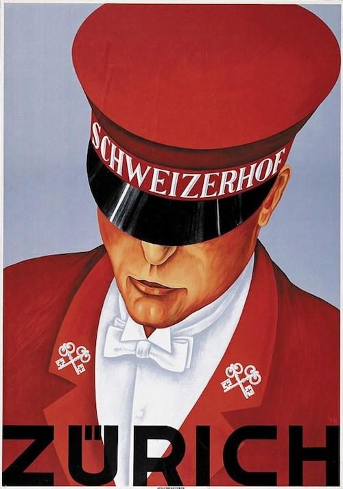 1935 Bernese artist Alex Walter Diggelmann (1902-1987) designs the tourism poster for the Hotel Schweizerhof.