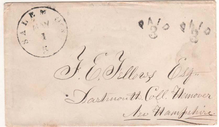 circular rate Invoice for subscription from Asahel Bush, editor of Salem Statesman 1 May (circa 1854),
