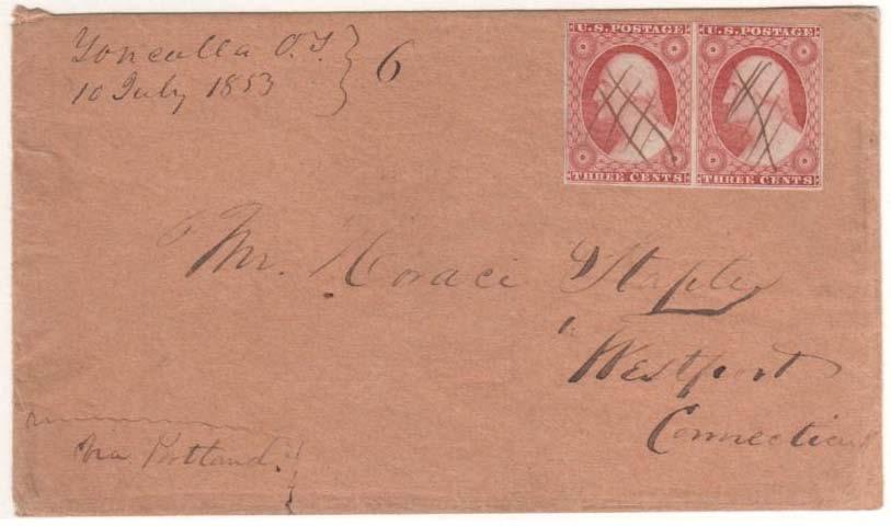 (also Oct 13 - evidently delayed at post office) Six cents in stamps (1851 orange-brown shade)