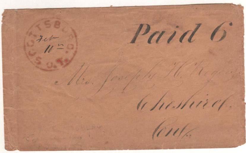 T handstamp in red ink Paid 6 in cash for transcontinental rate to Connecticut