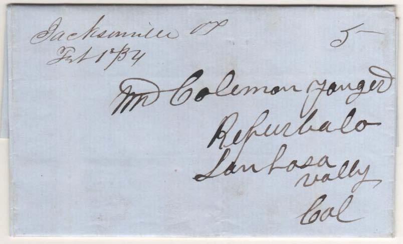 OREGON TERRITORY JACKSONVILLE (Jackson) EST. 18 FEBRUARY 1854 1 Feb 1854, Jacksonville O.