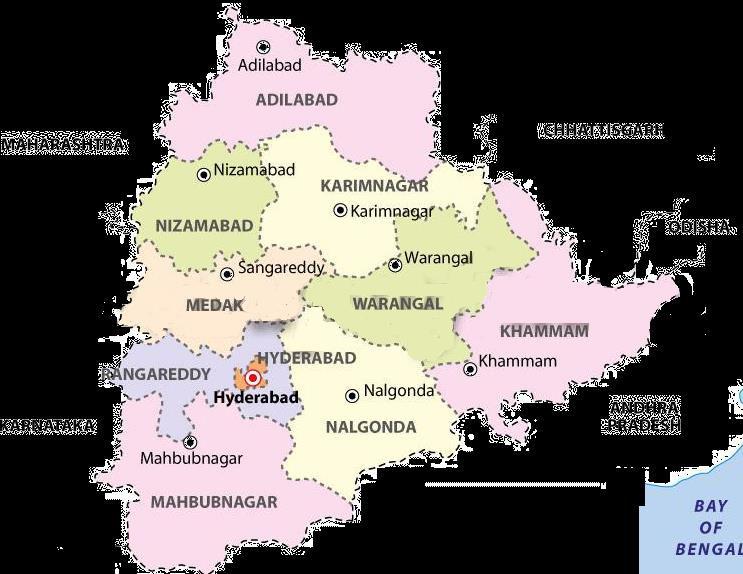 FACT FILE Mahaboobnagar, Ranga Reddy, Hyderabad, Medak, Nizamabad, Adilabad, Karimnagar, Warangal, Khammam and Nalgonda are the 10 districts of Telangana.