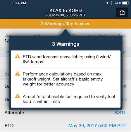 prevent ForeFlight from verifying that weight and fuel amounts are within limits (such as not entering a basic empty weight for the aircraft).