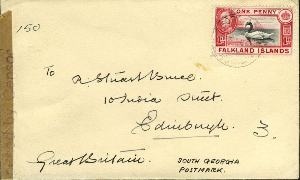 1939 Censored Cover at 1d Commonwealth rate to Edinburgh, SG3 datestamp Classic example from a whaling correspondence, believed to be