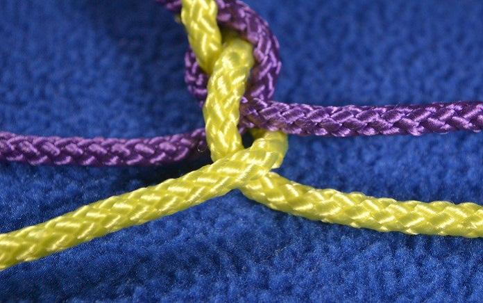 ! Be careful! Nylon melts at 428 degrees Fahrenheit (220 degrees Celsius). It will stick to your skin and burn. Braiding 4. Use string to tie one end of each of the four pieces of cord together.