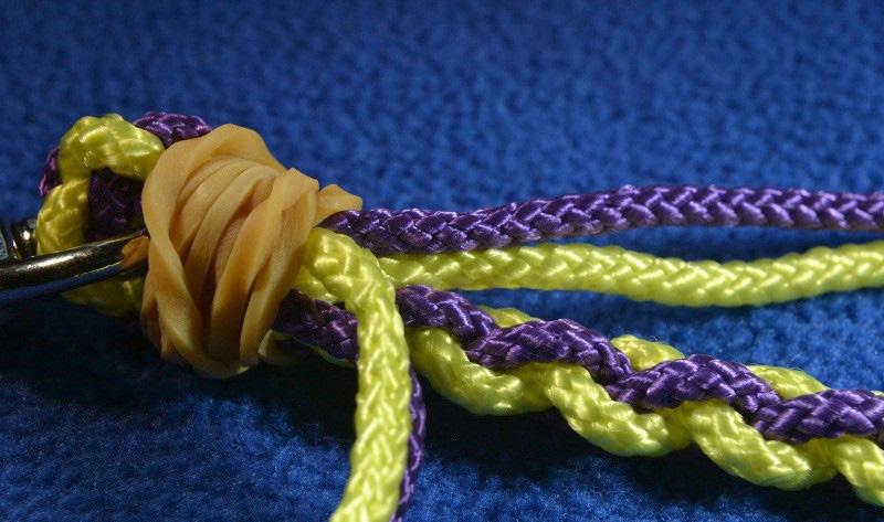 yellow. Continue braiding until there are seven inches of cordage remaining.