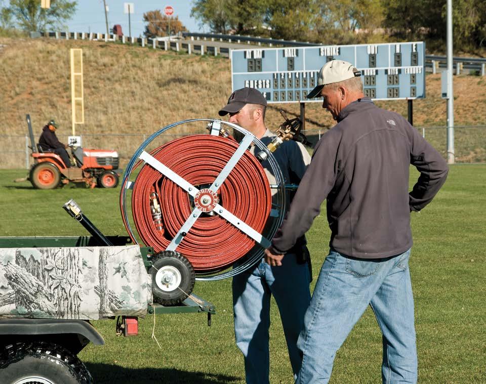 Hose Reel Sprinklers can be operated from your existing water system, from a fire hydrant or from a pond or stream with our gasoline or electric pumps.