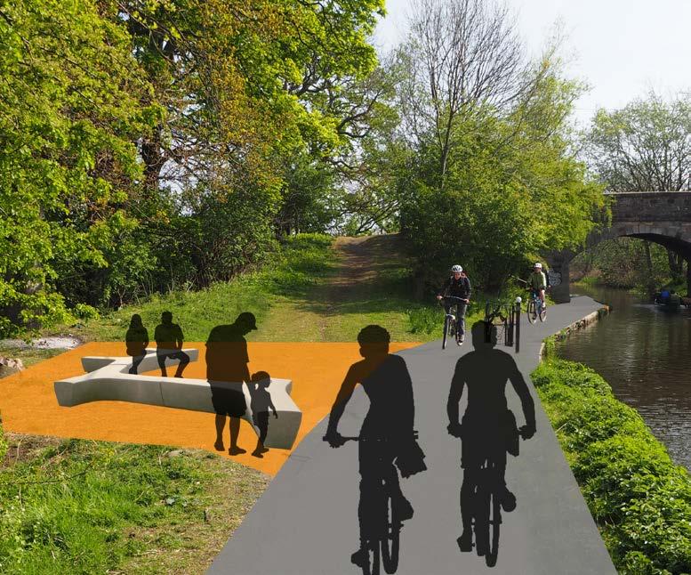 Placemaking (PM) The aim of introducing placemaking along the towpath is to break up the linear nature of the towpath complementing the character of the canal setting and creating nodes which can